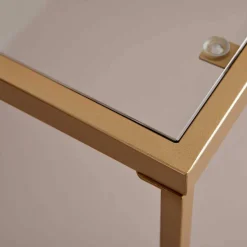 Glas-Schreibtisch mit Bügelgestell in Gold - Limgo