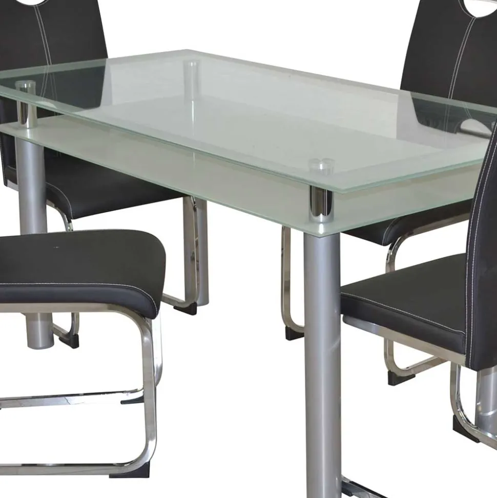 Glastisch & Freischwinger Stühle - Zaparony (fünfteilig)