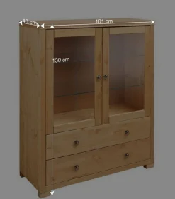 Glastüren Highboard in Natur geölt - Vinidad
