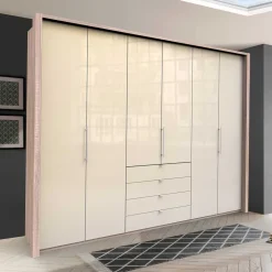 Gleittüren Kleiderschrank in Creme Glasfront - Rativian