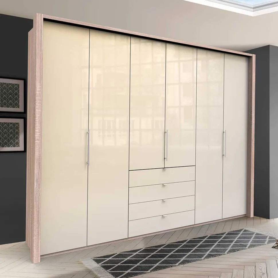 Gleittüren Kleiderschrank in Creme Glasfront - Rativian