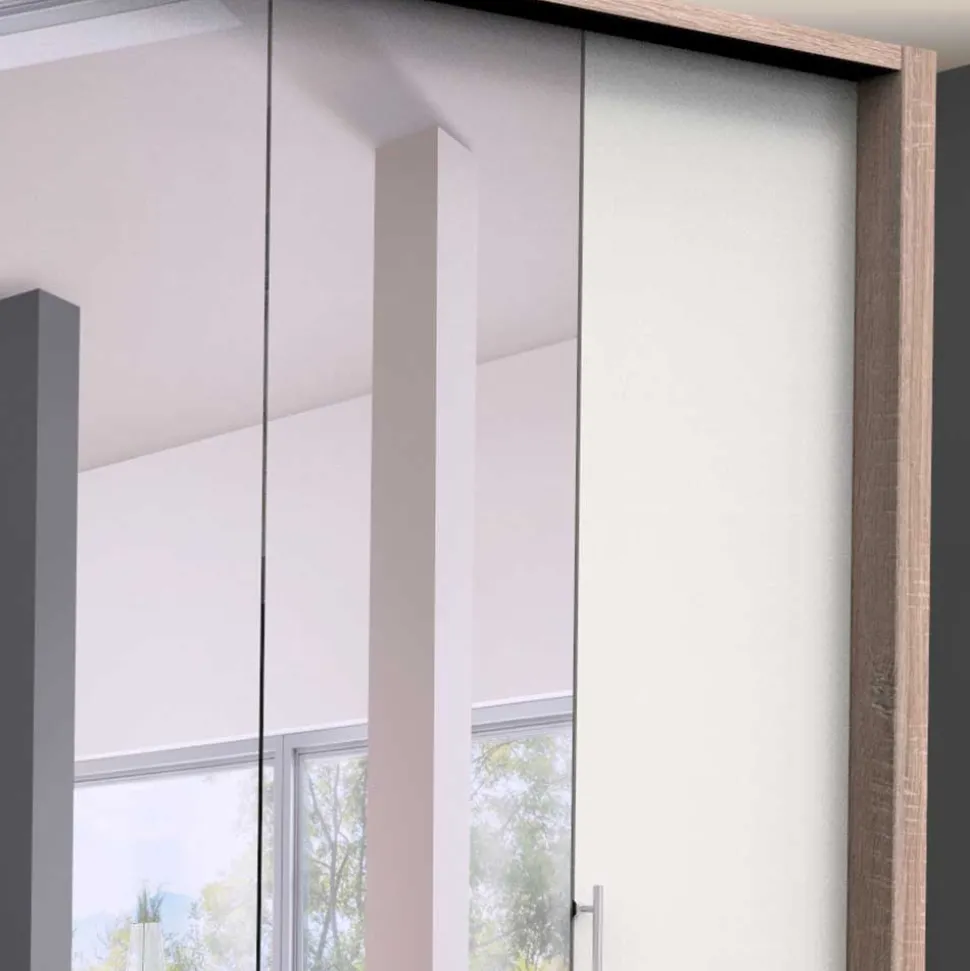 Gleittüren-Kleiderschrank in Weiß mit Spiegel - Vaclyn