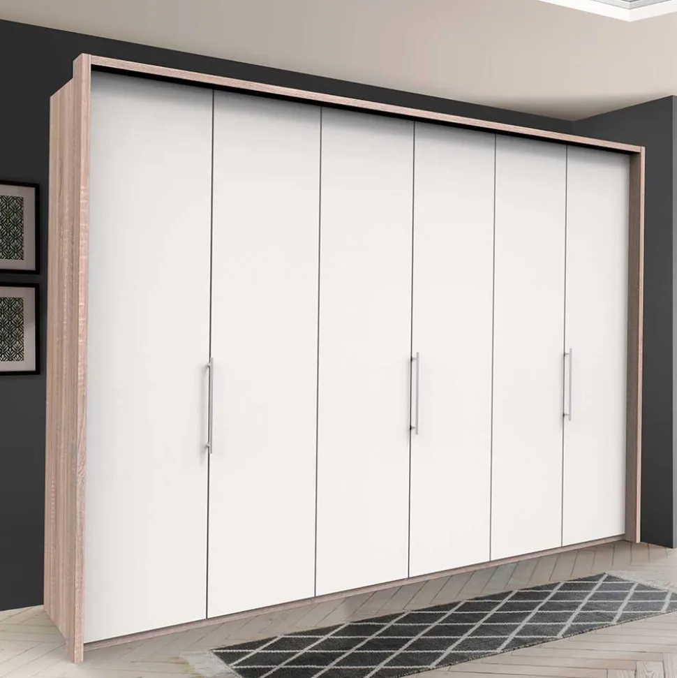 Gleittürenschrank in Weiß & Eiche sägerau - Vaclyn
