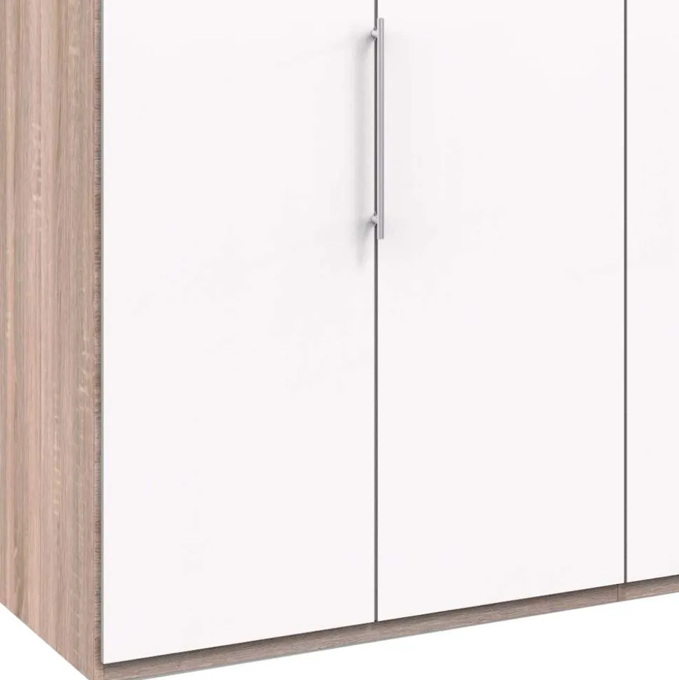 Gleittürenschrank in Weiß & Eiche sägerau - Vaclyn