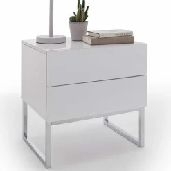 Günstige Design Nachtkommode in Weiß Merin mit Chrom