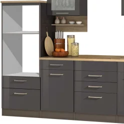 Graue Hochglanz Küche als Leerblock - Bozenia III (zehnteilig)