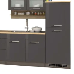 Graue Hochglanz Küche als Leerblock - Bozenia III (zehnteilig)