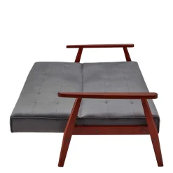 Graue Samt Bettcouch mit Holzgestell - Farala