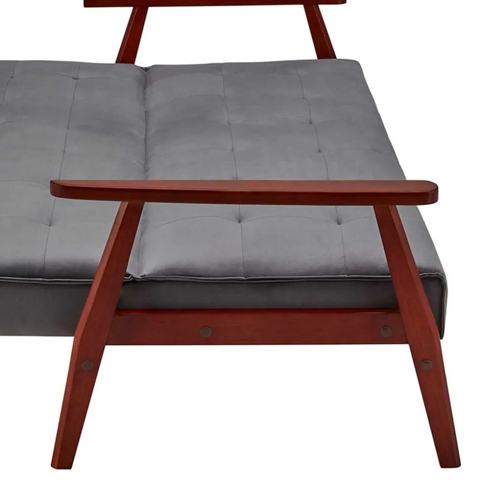 Graue Samt Bettcouch mit Holzgestell - Farala