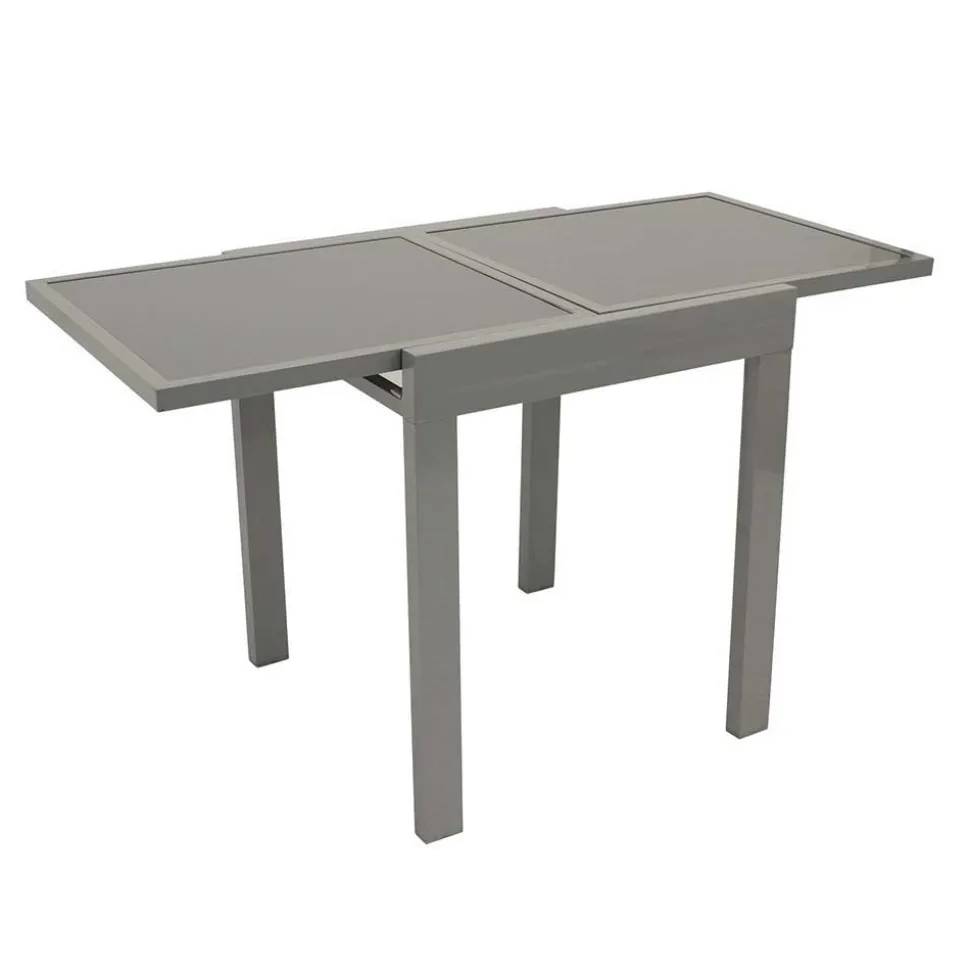 Grauer Balkontisch Quinn aus Glas & Alu