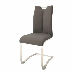 Grauer Lederstuhl mit Edelstahl - Yetarra (2er Set)