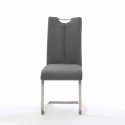 Grauer Lederstuhl mit Edelstahl - Yetarra (2er Set)