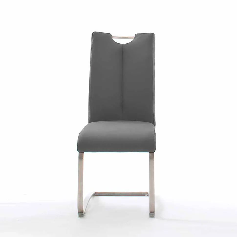 Grauer Lederstuhl mit Edelstahl - Yetarra (2er Set)
