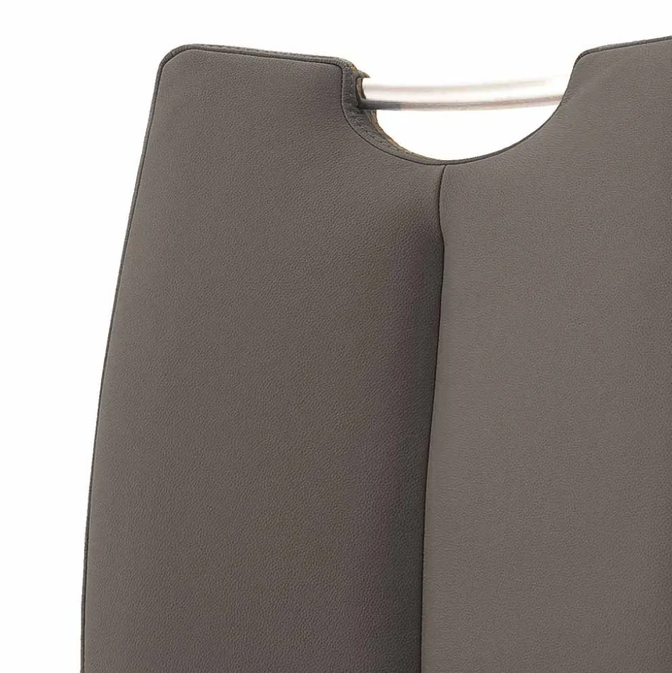 Grauer Lederstuhl mit Edelstahl - Yetarra (2er Set)