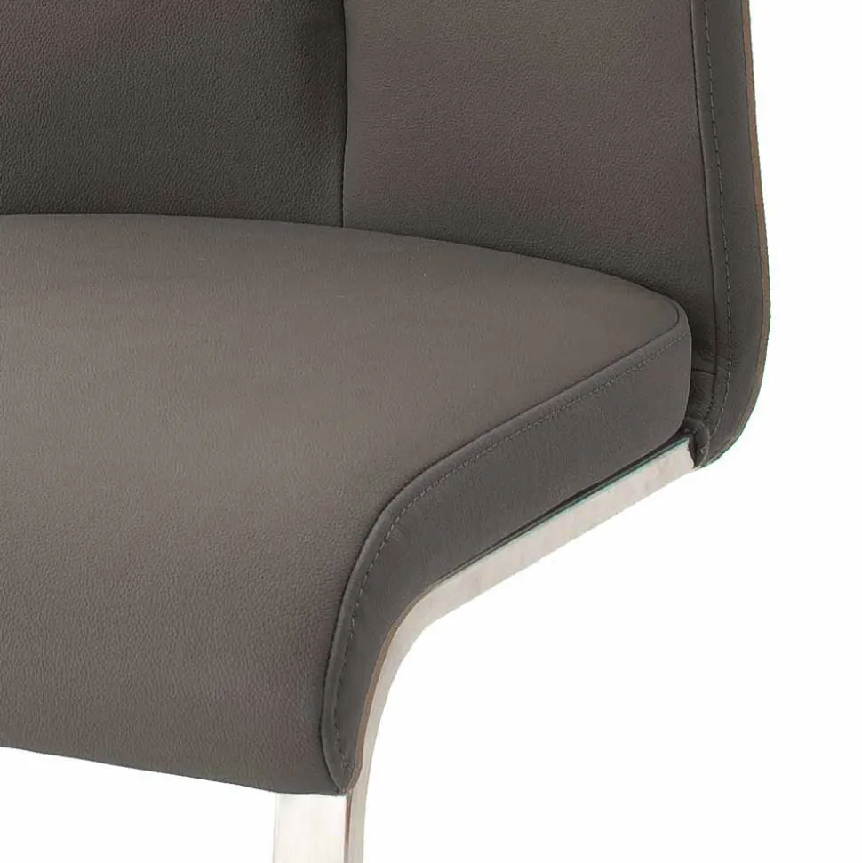 Grauer Lederstuhl mit Edelstahl - Yetarra (2er Set)