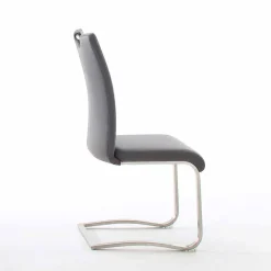 Grauer Lederstuhl mit Edelstahl - Yetarra (2er Set)