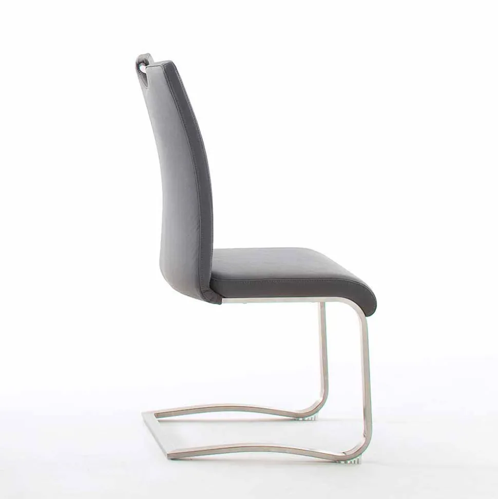 Grauer Lederstuhl mit Edelstahl - Yetarra (2er Set)