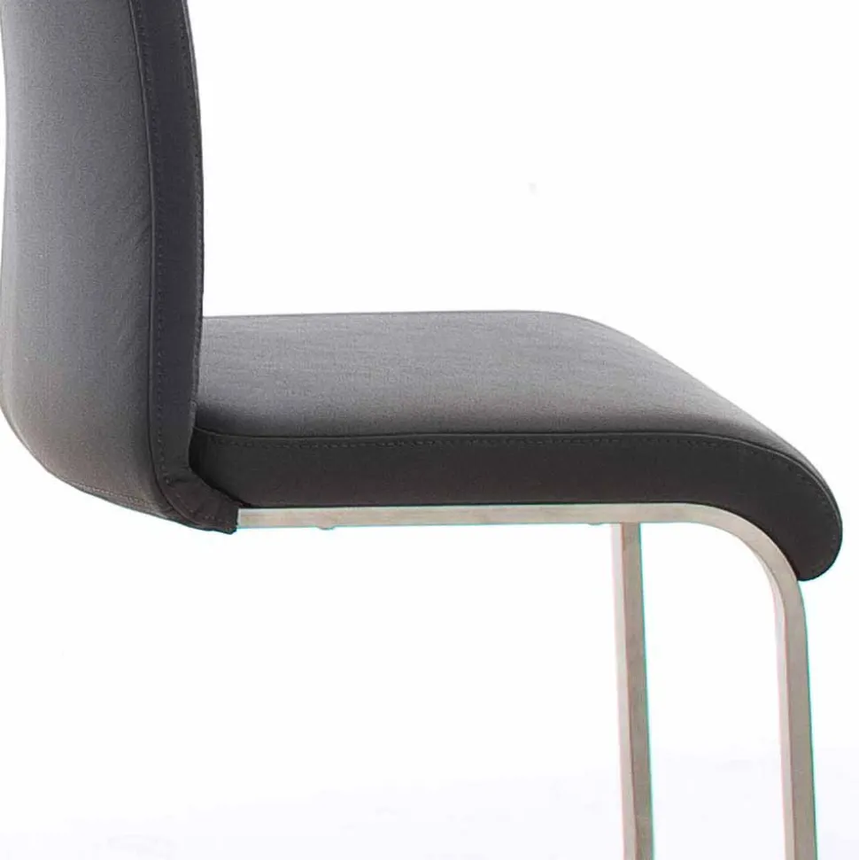 Grauer Lederstuhl mit Edelstahl - Yetarra (2er Set)