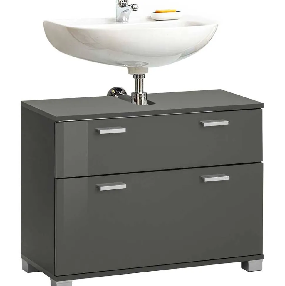 Grauer Unterschrank fürs Waschbecken Hochglanz - Ulivia
