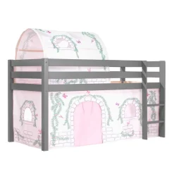 Graues Hochbettgestell mit Spieltunnel & Vorhang - Sercan