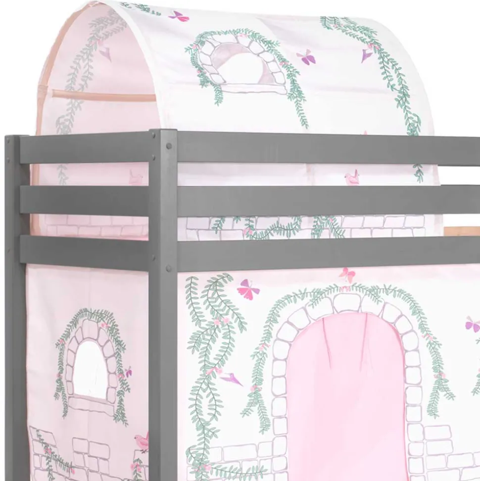 Graues Hochbettgestell mit Spieltunnel & Vorhang - Sercan