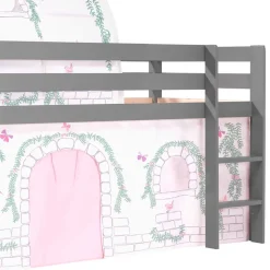 Graues Hochbettgestell mit Spieltunnel & Vorhang - Sercan