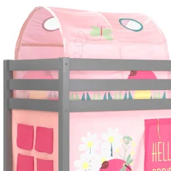 Graues Kiefernholz-Hochbettgestell mit Spieltunnel - Dannys