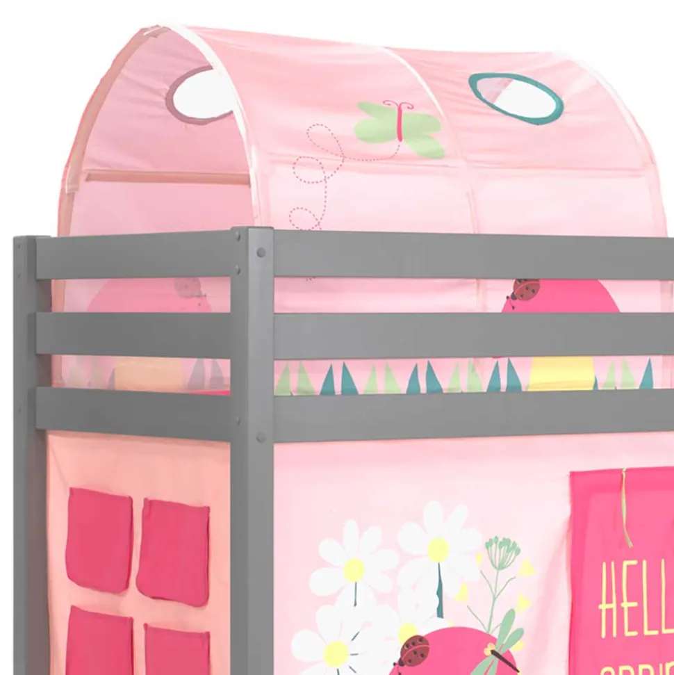 Graues Kiefernholz-Hochbettgestell mit Spieltunnel - Dannys