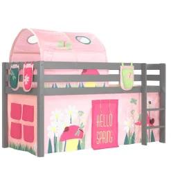 Graues Kinderzimmer-Hochbett mit Stoffset Frühling - Season