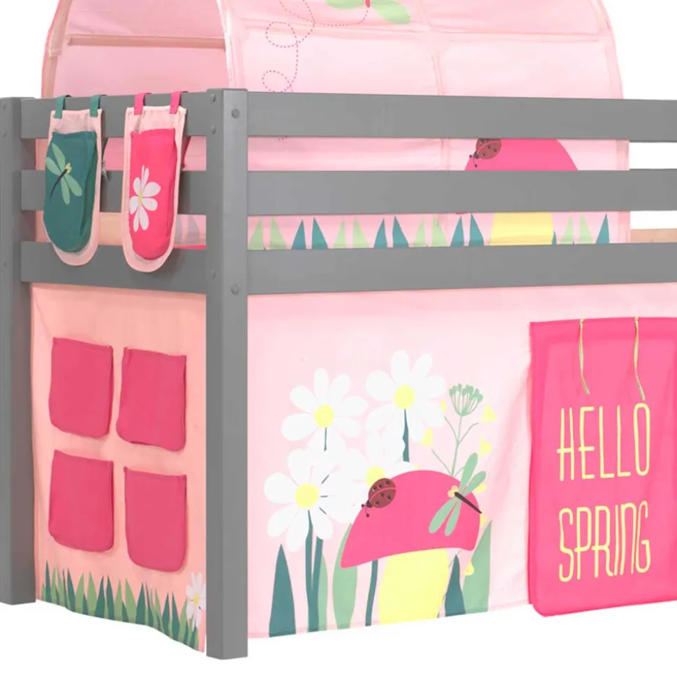 Graues Kinderzimmer-Hochbett mit Stoffset Frühling - Season