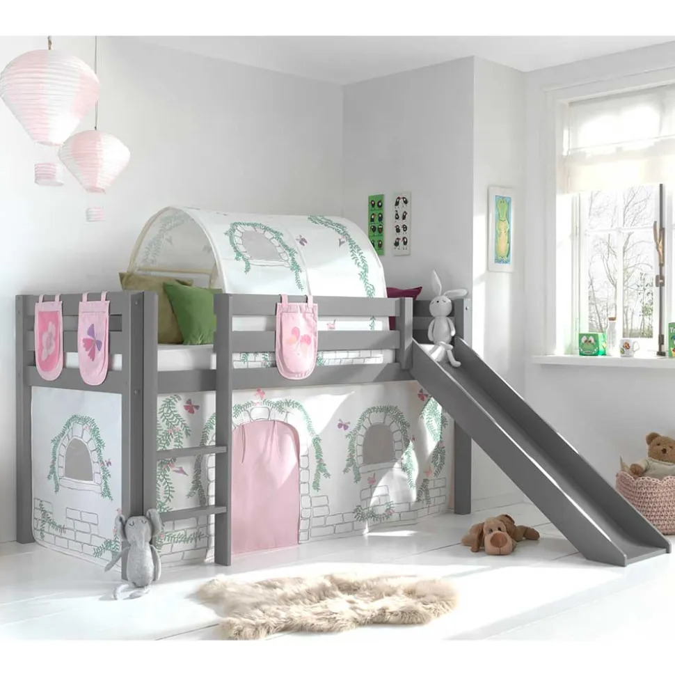Graues Mädchen-Hochbett mit Rutsche - Borgio