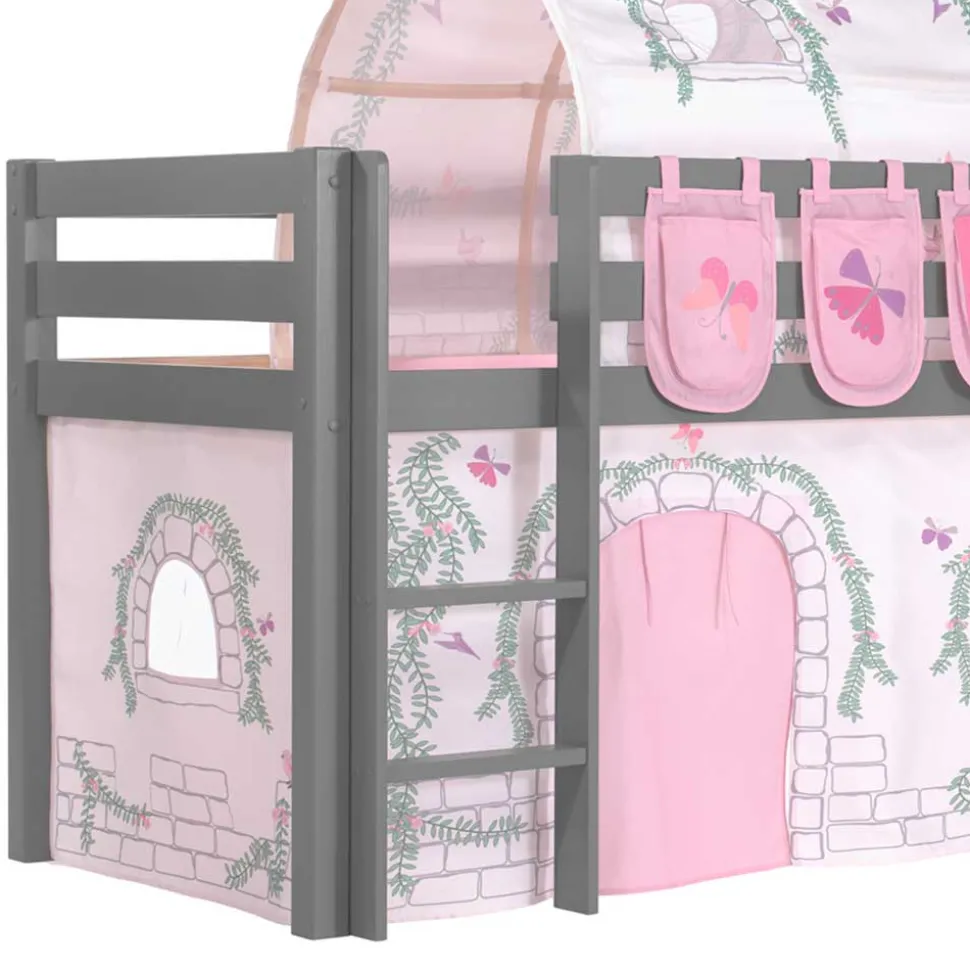 Graues Mädchen-Hochbett mit Rutsche - Borgio