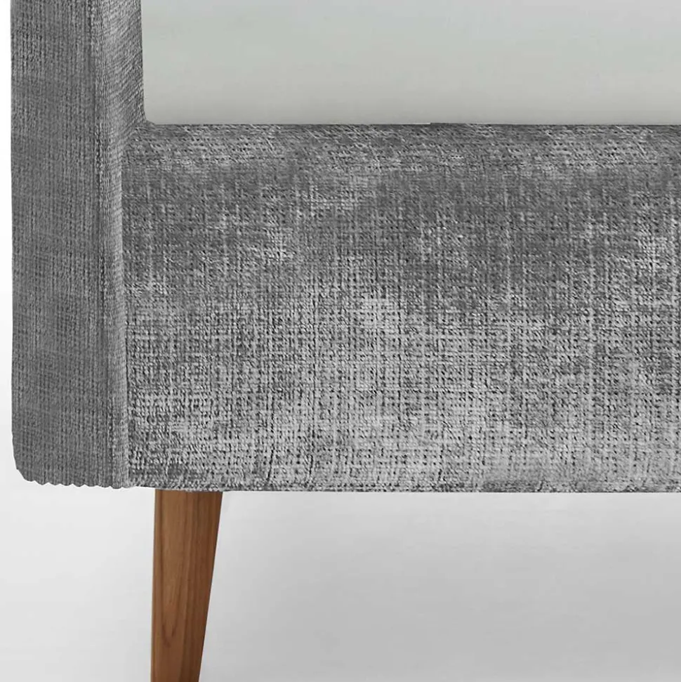 Graues Polsterbett mit Boucle Bezug und Holzfüßen - Endrov