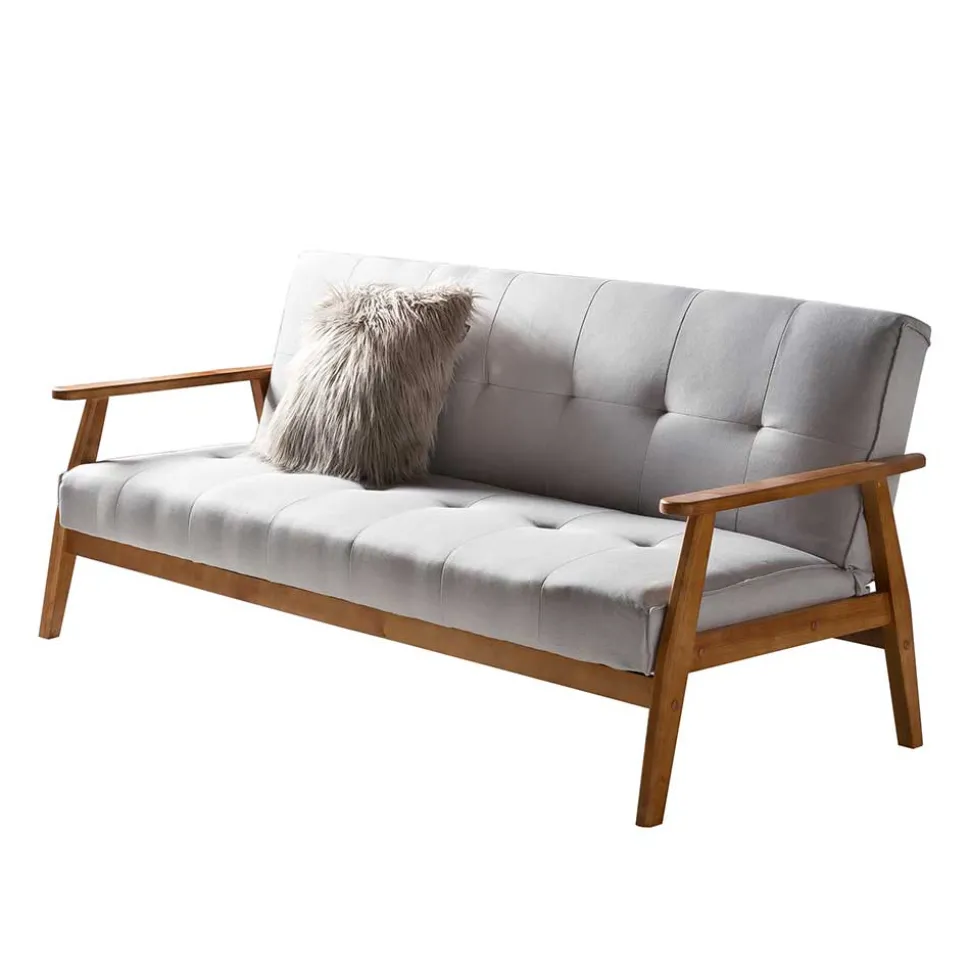 Graues Sofa mit Holzgestell Eiche - Florynn