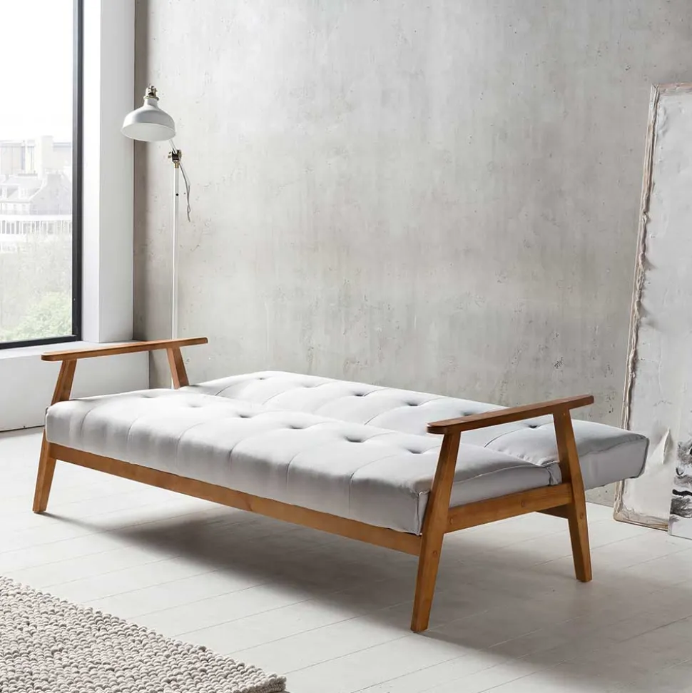Graues Sofa mit Holzgestell Eiche - Florynn