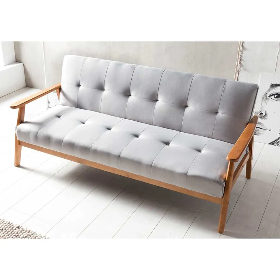 Graues Sofa mit Holzgestell Eiche - Florynn
