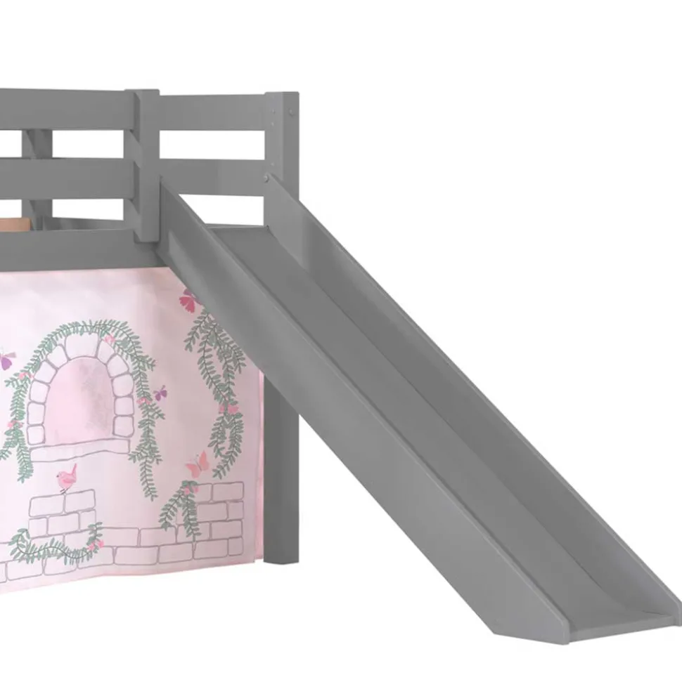 Graues Spielbett mit Rutsche aus Kiefer massiv - Delavidu