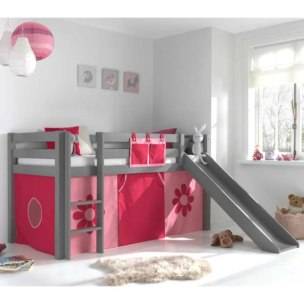Graues Spielbett Rutschbett mit Vorhang - Taupos