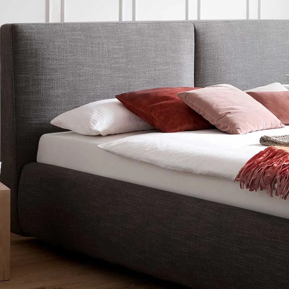 Graues Stoff Polsterbett mit Matratzen - Amber