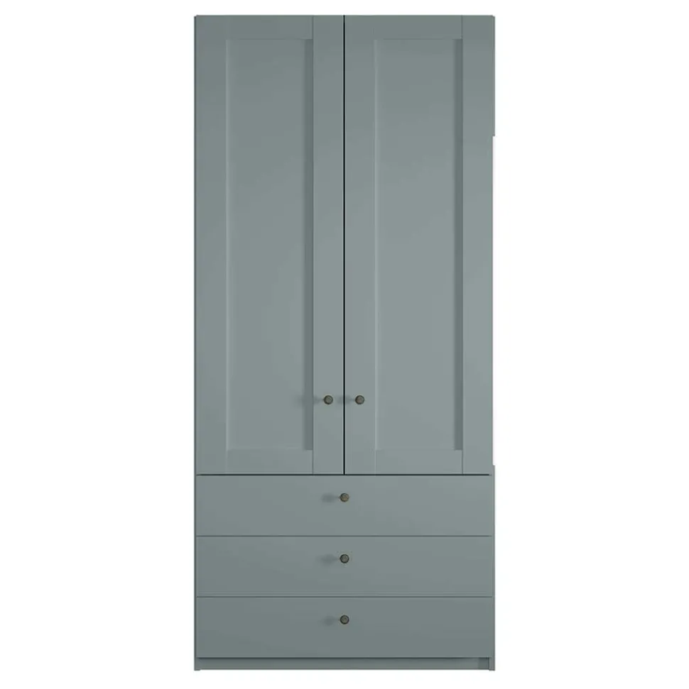 Graugrüner Kleiderschrank 2-türig mit 3 Schubladen - Rajavo