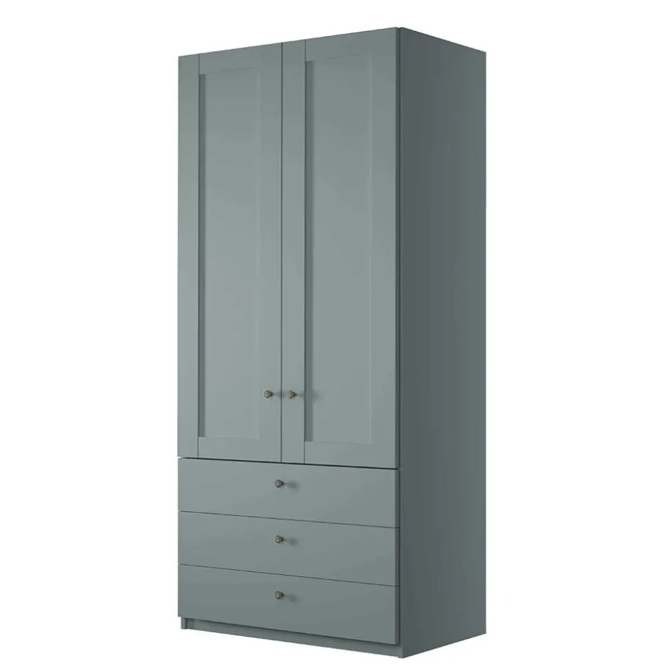 Graugrüner Kleiderschrank 2-türig mit 3 Schubladen - Rajavo