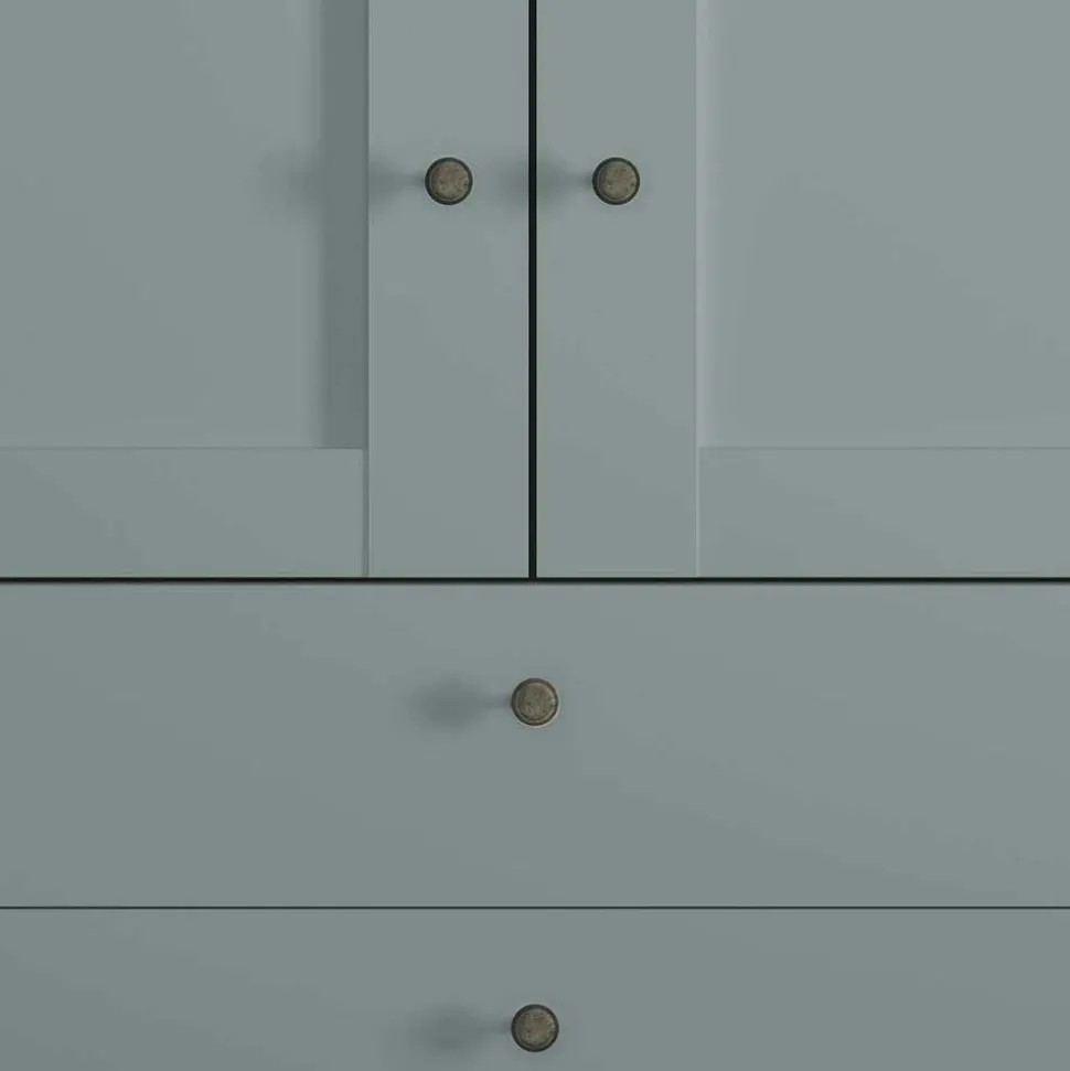 Graugrüner Kleiderschrank 2-türig mit 3 Schubladen - Rajavo
