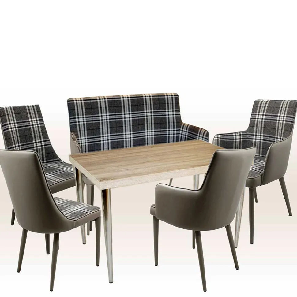 Große Essgruppe in Grau Weiß Mervellin mit Bank (sechsteilig)