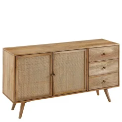 Große Kombi-Kommode aus Mangoholz & Rattan - Kanados