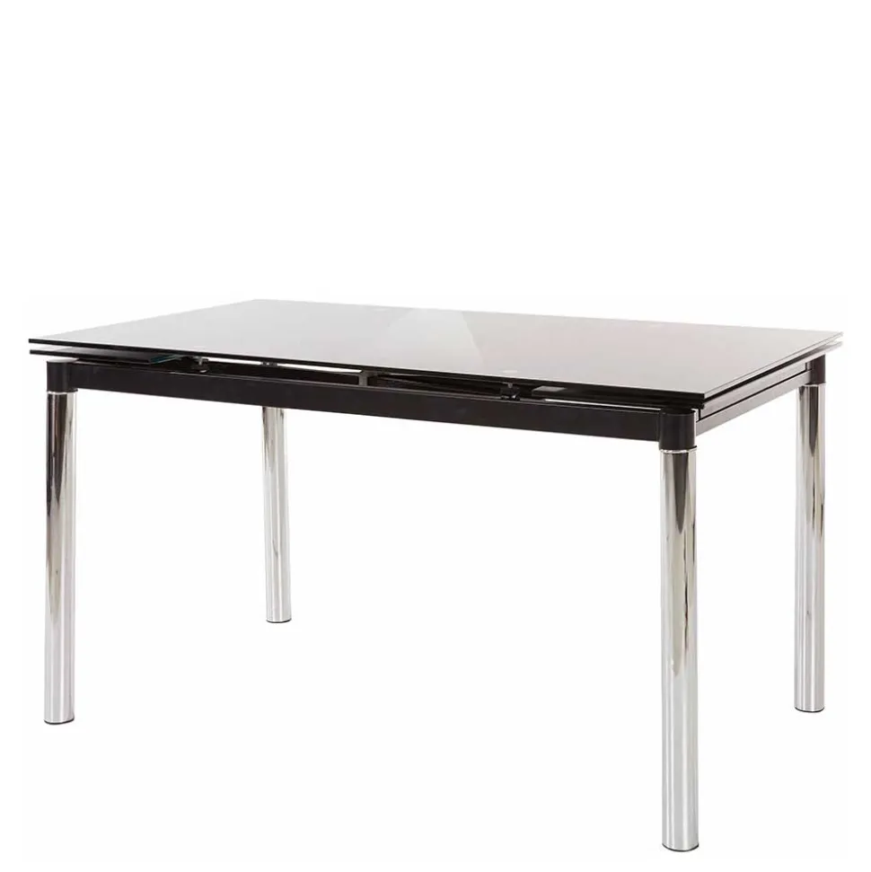 Großer Ausziehtisch aus Schwarzglas & Chrom - Tedyra