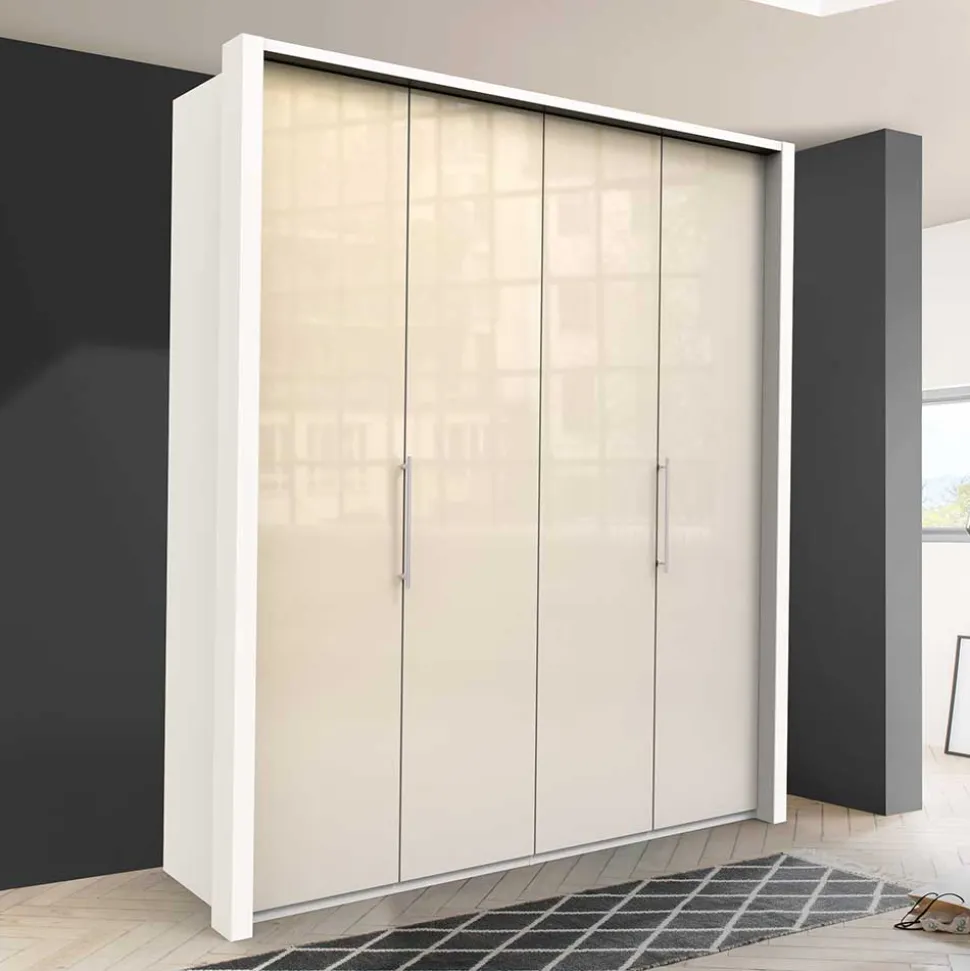 Großer Gleittüren Kleiderschrank in Creme Glasbeschichtung - Zidarie