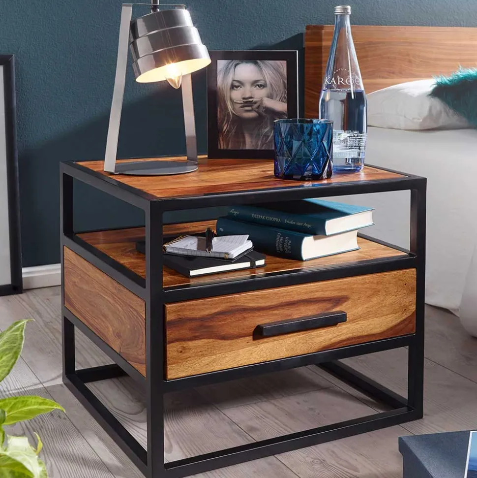 Großer Industrial Nachttisch mit Schublade - Enyet