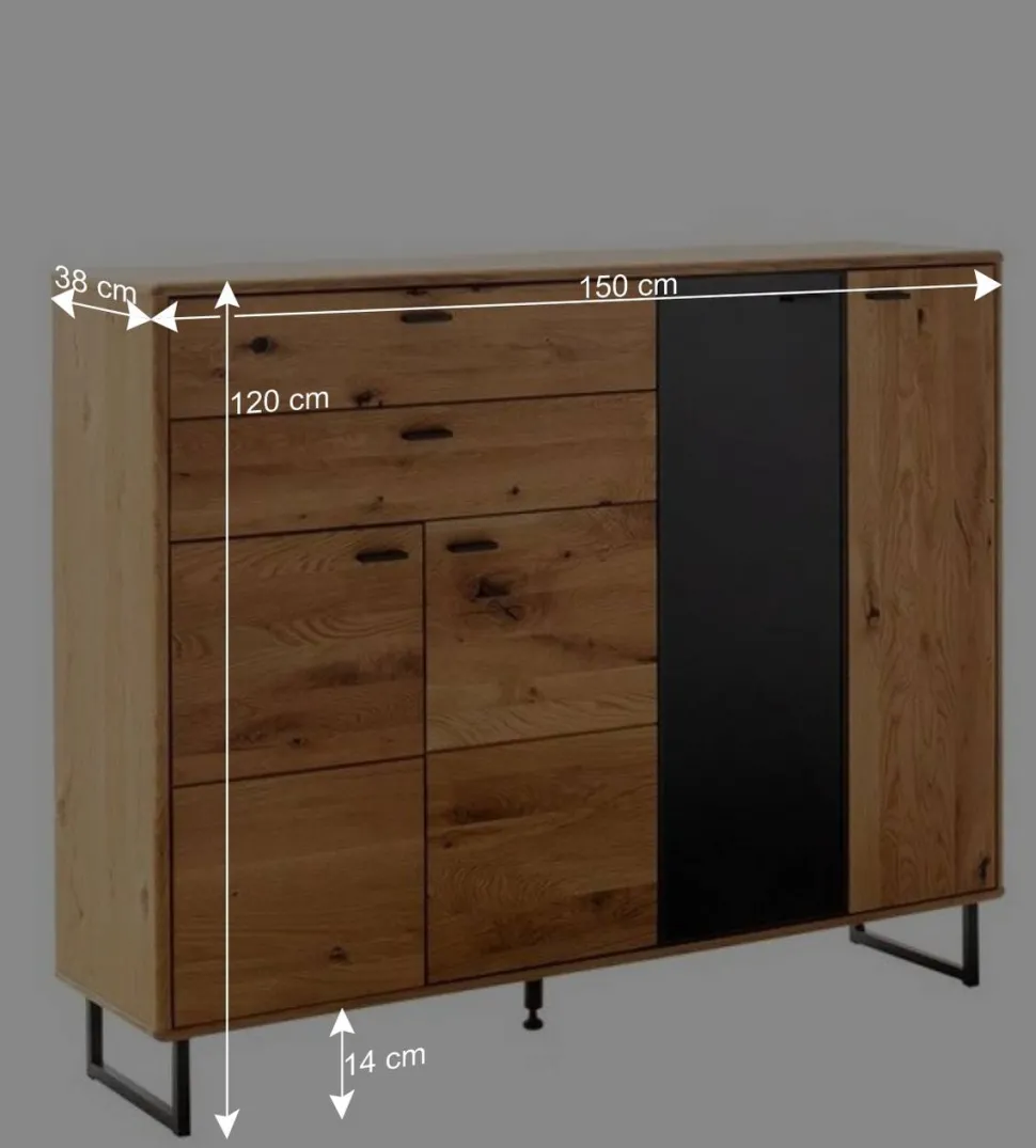Großes Highboard mit Metall Bügelgestell - Flacona
