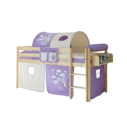 Halbhochbett Shoff mit Vorhang und Tunnel in Lila Weiß