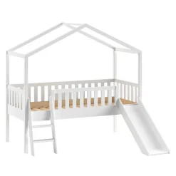 Halbhohes Hochbett mit Hausdach & Rutsche - Graphit